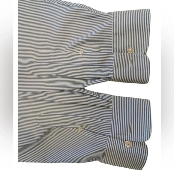 Lands’ End Blue Pinstriped  Ling Sleeve Button Down Dress Shirt Size 19-35 - Picture 6 of 12